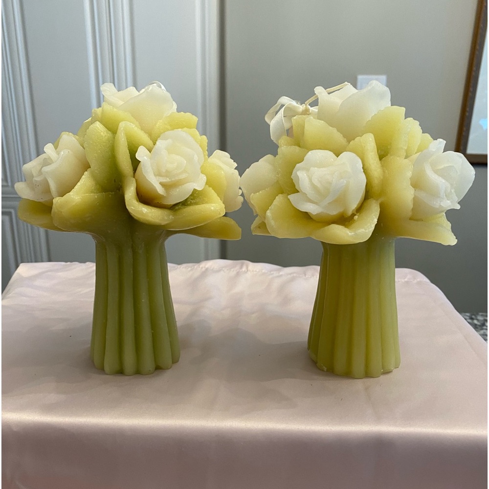 Set of 2 Chesapeake Bay Candles in Shape of White Rose Bouquets